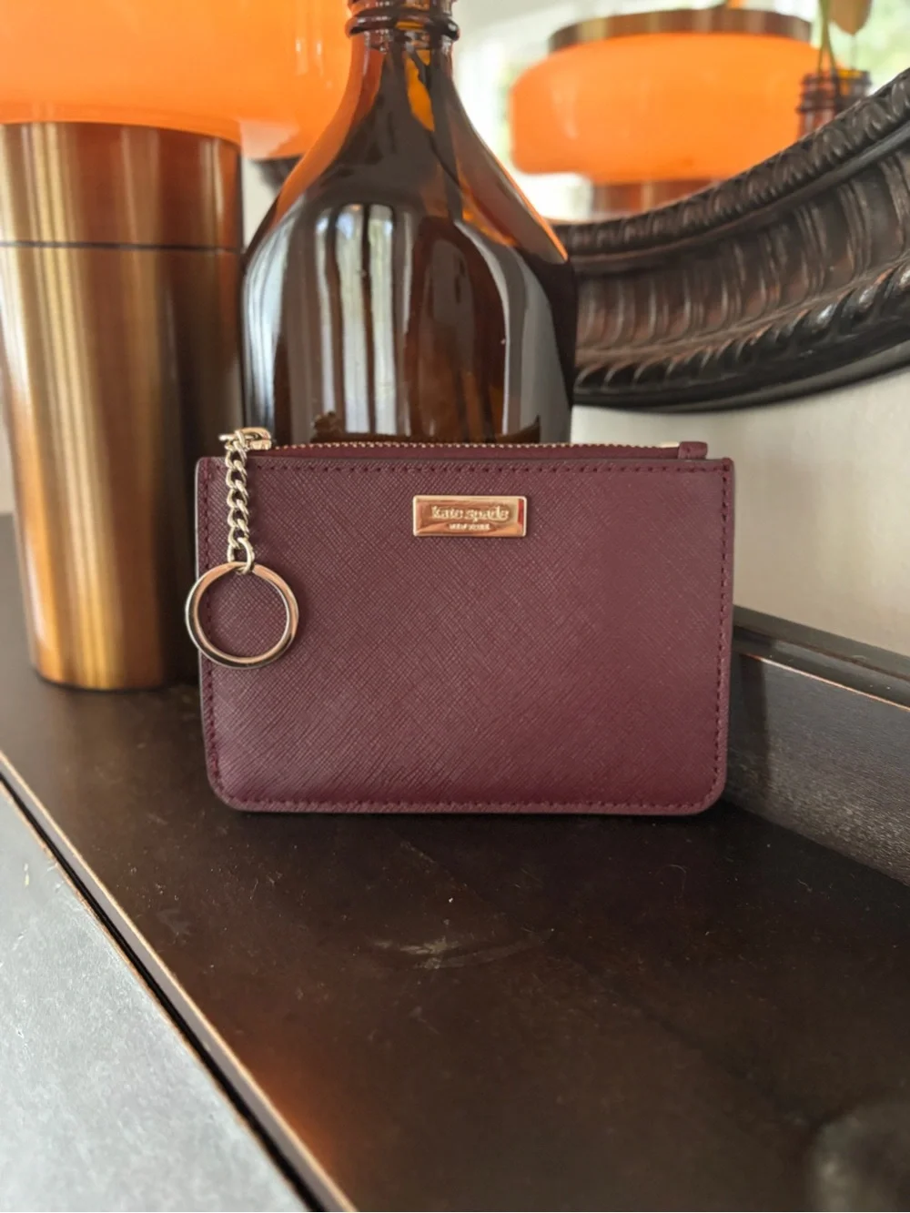 KATE SPADE Plum Saffiano Key Card Holder Wallet